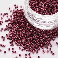 Индийский Красный Стеклянные цилиндрические бусины, бисер, металлических цветов, спекающийся лак, круглое отверстие, Индийская красная, 1.5~2x1~2 мм, отверстие : 0.8 мм, около 8000 шт / упаковка, около 1 фунт / мешок