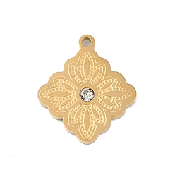 Золотой Ионное покрытие (ip) 304 брелоки из нержавеющей стали, со стразами, ромб, золотые, 14x16x2 мм, отверстие : 1.2 мм