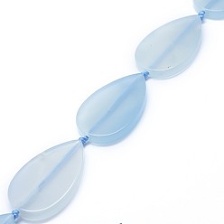 Light Sky Blue Natural Agate Beads Strands, Dyed, Teardrop, Light Sky Blue, 48.5~49x29.5~30x5.5~7.5mm, Hole: 2mm, about 8pcs/strand, 16.1~16.6 inch(41~42.2cm)