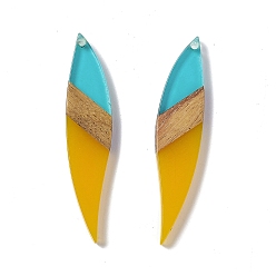 Золотистый Большие подвески из прозрачной смолы и орехового дерева, лист прелести, золотые, 53x11.5x3 мм, отверстие : 1.8 мм