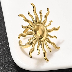 Солнце 304 открытая манжета из нержавеющей стали для женщин, реальный 18 k позолоченный, солнце, ВС: 38.5x40 mm, регулируемый