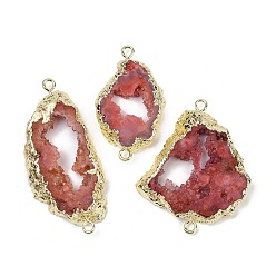 Индийский Красный Окрашенные натуральные друзы агата звенья, с латунной окантовкой, золотые, Индийская красная, 36.5~79x21~44x6.5~9 мм, отверстие : 2.5 мм