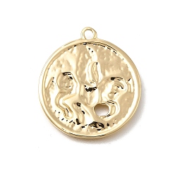 Настоящее золото 14K Латунные подвески, плоский круг с подвесками в виде единорога, реальный 14 k позолоченный, 14x12x3 мм, отверстие : 2 мм