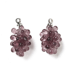 Purple Transparent Acrylic Pendants, Grape Charms, with Platinum Tone Iron Loops, Purple, 18x11x10mm, Hole: 1.6mm