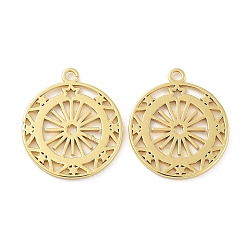 Плоский Круглый 304 подвески из нержавеющей стали, реальный 18 k позолоченный, плоский круглый с солнцем и звездой, 23x20x1.5 мм, отверстие : 1.8 мм