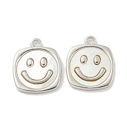 Платина Натуральный белый оболочки подвески, покрытие стойки латунные подвески с улыбающимся лицом, платина, 16x13x2 мм, отверстие : 1.6 мм