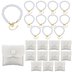 Blanc 12Bracelets ronds en plastique ABS avec perles d'imitation nacrées (pièces), avec 12 pièces sacs en velours, or, blanc, 8.62 pouce (21.9 cm)