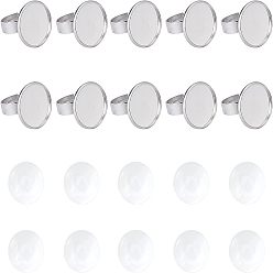 Нержавеющая Сталь Цвет Наборы для изготовления колец для пальцев своими руками, включая регулируемые 304 компоненты колец из нержавеющей стали и прозрачные полукруглые стеклянные кабошоны, цвет нержавеющей стали, Компоненты кольца для пальцев: лоток: 16 мм, Размер 7, 17 мм, 24 шт / коробка