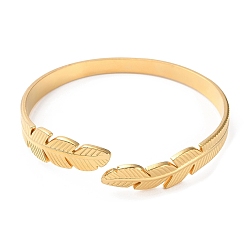 Золотой 304 браслеты-манжеты в форме перьев из нержавеющей стали, золотые, внутренний диаметр: 2-1/4 дюйм (5.6 см)