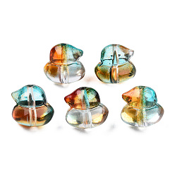 Turquoise Transparent Spray Painted Glass Beads, Two Tone, Duck, Turquoise, 11.5x12x10.5mm, Hole: 1mm