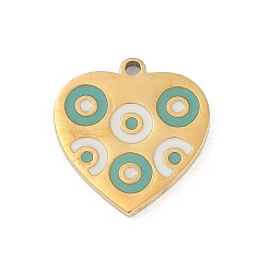 Настоящее золото 18K 304 из нержавеющей стали шармы эмали, сердце прелести, ионное покрытие (ip), реальный 18 k позолоченный, 13.5x13x1 мм, отверстие : 1.2 мм