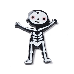 Skeleton Halloween Opaque Acrylic Pendant, Skeleton, 40x30x2.5mm, Hole: 1.5mm