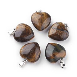 Тигровый глаз Природных тигровый глаз подвески, с фурнитурой сплавочной платины тон, сердце, 22~23x20~21x9~10 мм, отверстие : 2.5x5.5 мм