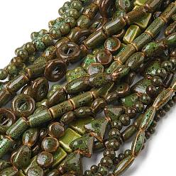Цвет Оливы Фарфора ручной работы бисер нитей, разнообразные, оливковый, 5.5~30x5~31x5~31 мм, отверстие : 0.8~2 мм, около 13~64 шт / нитка, 9.84~15.16'' (38.5 см)