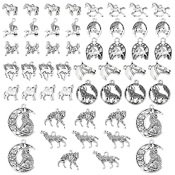 Antique Silver 112Pcs Tibetan Style Alloy Pendants, Horse Charms, Antique Silver, 12~36x15~31x1.5~5mm, Hole: 1.5~3mm