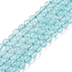 Бледно-бирюзовый Нити из окрашенного прозрачного стекла с эффектом кракелюра, круглые, граненый (96 граней), бледные бирюзовая, 5.5~6 мм, отверстие : 1~1.4 мм, около 71~74 шт / нитка, 14.37~14.57 дюйм (36.5~37 см)