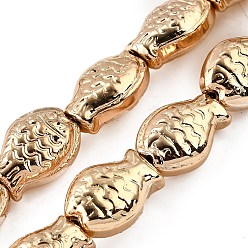 Светло-Золотое Покрытие Стеклянные бусины с гальваническим покрытием , рыба, полное покрытие, свет позолоченные, 15x10x3 мм, отверстие : 1 мм, около 28~29 шт / нитка, 15.16~15.75 дюйм (38.5~40 см)