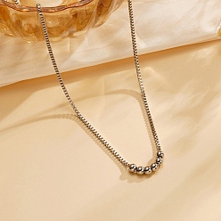 Нержавеющая Сталь Цвет Не тускнеет 304 ожерелья с круглыми бусинами из нержавеющей стали для женщин, цвет нержавеющей стали, 17.91 дюйм (45.5 см)