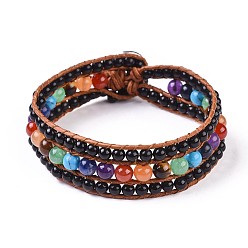 Обсидиан Браслеты из бисера из натурального обсидиана, со смешанным камня, кожаный шнур и застежки из сплава, дерево, 8-5/8 дюйм (22 см), 20 мм