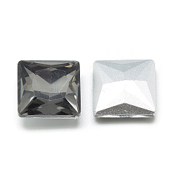 Gray Pointed Back Glass Rhinestone Cabochons, Back Plated, Faceted, Square, Gray, 8x8x3.5mm