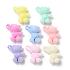 (52) Непрозрачная лаванда Флокированные акриловые подвески, медведь, разноцветные, 38x30x14 мм, отверстие : 3 мм