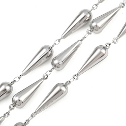 Нержавеющая Сталь Цвет 304 Цепи из нержавеющей стали с каплевидными звеньями, несварные, с катушкой, цвет нержавеющей стали, 24x7x6.5 мм