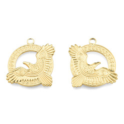 Plaqué 18K Or Véritable Placage ionique (ip) 201 pendentifs en acier inoxydable, aigle, réel 18 k plaqué or, 28x31x2mm, Trou: 2.5mm