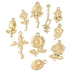 Настоящее золото 18K 10 шт. 304 подвески из нержавеющей стали, цветочный шарм, ионное покрытие (ip), реальный 18 k позолоченный, 17~33.5x9~19x1~3 мм, отверстие : 1.4~3 мм