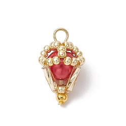 (123L) Белый крем непрозрачный блеск Стеклянные жемчужные подвески, подвески на воздушном шаре, со стеклянными бусинами и 304 петлями из нержавеющей стали, огнеупорный кирпич, 18~19x12~13 мм, отверстие : 2~3 мм