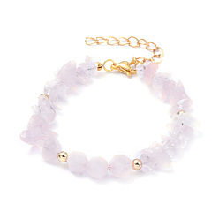 Rose Quartz Natural Rose Quartz Beaded Bracelets, with Brass Beads and Lobster Claw Clasps, Nuggets, 7-1/8 inch(18cm)