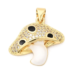 Черный Латунные микро проложить кубического циркония подвески, с эмалью, грибное очарование, долговечный, без кадмия и без свинца, реальный 18 k позолоченный, чёрные, 18.5x21.5x4.5 мм, отверстие : 4x3.5 мм