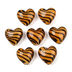 Peru Handmde Lampwork Beads, Heart with Tiger Stripe, Peru, 15~15.5x15.5~16.5x10~10.5mm, Hole: 1.6mm