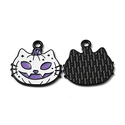 Белый Подвески из эмали и сплава, для Хэллоуина, кошка в форме тыквы, белые, 20.5x20x1.2 мм, отверстие : 1.8 мм