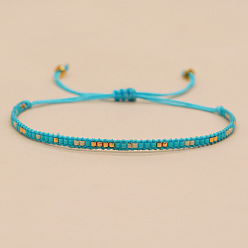 Темно-бирюзовый Богемные плетеные регулируемые браслеты из стеклянного бисера, украшения из волоконного шнура для женщин, темные бирюзовый, 0.79 дюйм (2 см)