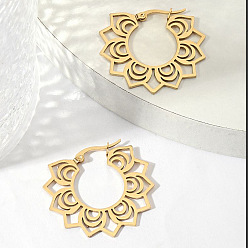 Золотой 201 серьги-кольца с полыми цветками из нержавеющей стали, золотые, 35x31 мм