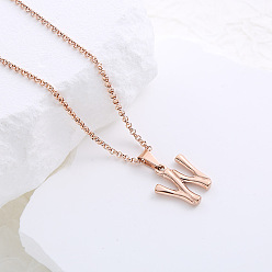 Letter W Ожерелья с подвесками из нержавеющей стали с буквами для женщин и мужчин, розовое золото , Буква W
