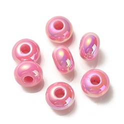 Hot Pink UV Plating Rainbow Iridescent Acrylic Beads, Two Tone, Rondelle, Hot Pink, 13.5~14x8.5~9mm, Hole: 4.5mm