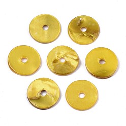 Желтый Покрашенные брызги естественные шарики раковины пресноводного, Heishi бусы, Диск / плоские круглые, желтые, 15x2 мм, отверстие : 2.5 мм