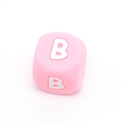 Letter B Silicone Alphabet Beads for Bracelet or Necklace Making, Letter Style, Pink Cube, Letter.B, 12x12x12mm, Hole: 3mm