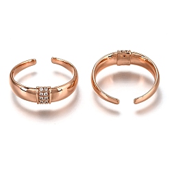 Rose Gold Brass Micro Pave Clear Cubic Zirconia Cuff Rings, Open Rings, Long-Lasting Plated, Rose Gold, US Size 7, Inner Diameter: 18mm