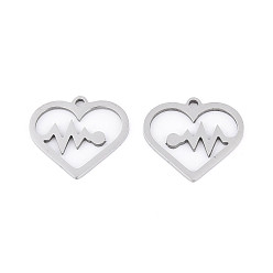 Нержавеющая Сталь Цвет 201 подвески из нержавеющей стали, чары сердцебиения, лазерная резка, цвет нержавеющей стали, 14.5x15.5x1 мм, отверстие : 1.4 мм