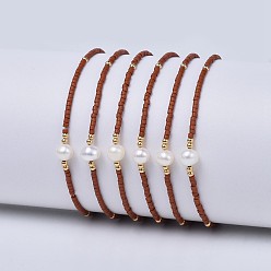 Сиена Регулируемые нейлоновые шнур плетеный браслеты из бисера, с японским бисером и жемчугом, цвет охры, 2 дюйм ~ 2-3/4 дюйм (5~7.1 см)