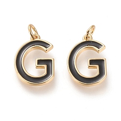 Letter G Латунь эмаль подвески, с целью перехода в кольце, долговечный, реальный 18 k позолоченный, letter.g, чёрные, letter.g, г: 17.5x11.5x1.8 мм, прыжковые кольца: внутренний диаметр: 3 мм