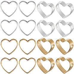 Золотой & Серебряный 60шт 2 цвета латунная бусина рамка, без кадмия и без свинца, сердце, золотой и серебряный, 9.5x10.5x3 мм, отверстие : 1.6 мм, 30 шт / цвет