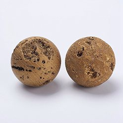 с Золотистым Покрытием Галька естественный druzy geode кварцевые бусины, Украшения для дома из драгоценных камней, нет отверстий / незавершенного, круглый шар, с золотым покрытием, 40 мм