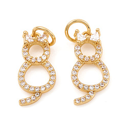 Real 18K Gold Plated Brass Micro Pave Cubic Zirconia Charms, Cat Shape, Clear, Real 18K Gold Plated, 15x7x2mm, Hole: 3.5mm