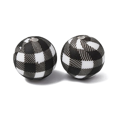 Tartan Экологически чистые силиконовые бусины пищевого качества с печатью, круглые, фокусные бусы, чёрные, шотландка, 15 мм, отверстие : 2 мм