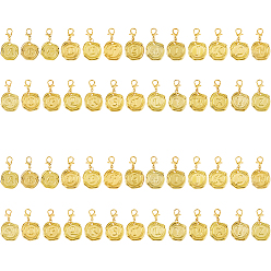 Золотой 52 шт. 26 стили подвески из сплава украшения, Сплав с застежками когтя омара, плоские круглые с письмом ~ г, золотые, 32 мм, 2 шт / стиль