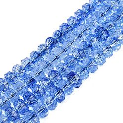 Королевский синий Хрустящие прозрачные стеклянные бусины нити, рондель, граненые, королевский синий, 7.5~8x5~5.5 мм, отверстие : 1.2~1.4 мм, около 66~69 шт / нитка, 13.78~14.37 дюйм (35~36.5 см)