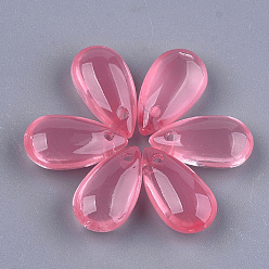 Flamingo Transparent Spray Painted Glass Charms, teardrop, Flamingo, 13.5~14x7.5x5mm, Hole: 1mm